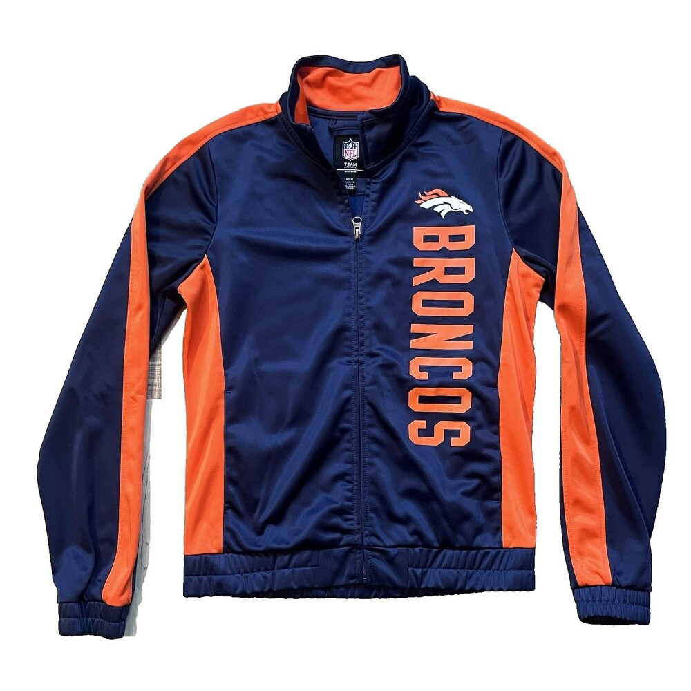 NFL Team Apparel Womes Size Small Denver Broncos Track Jacket Orange Navy Blue